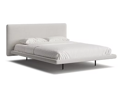 Modern Minimalist Double Bed With Upholstered Light Gray Headboard White Bedding And Black Legs 3d model