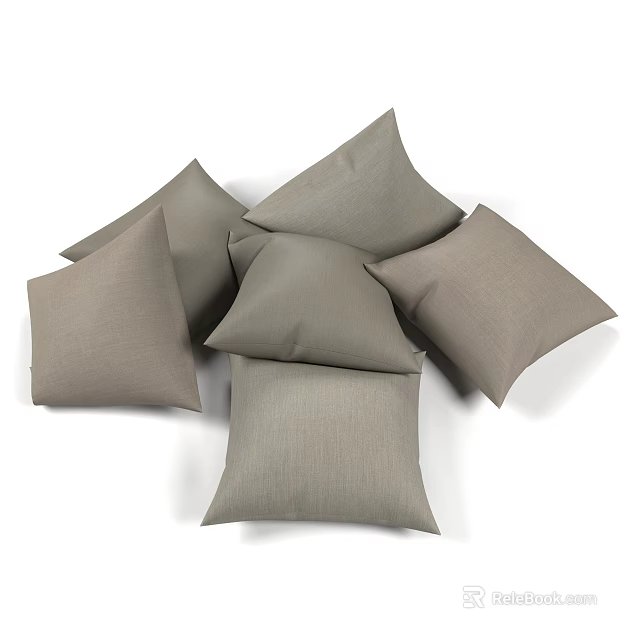 Multiple Gray Fabric Decorative Throw Pillows For Sofa And Bed Decoration 3d model 