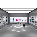 Modern Digital Store Interior With Smartphones Laptops Accessories And Display Shelves