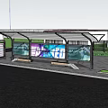 Modern Bus Stop Featuring Transparent Roof Bench LED Billboard and Green Trees