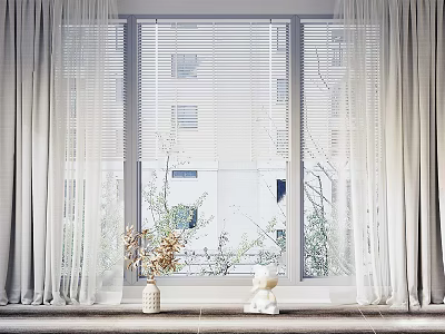 Elegant Soft Light Colored Curtains With Sheer Panels Drapes Window Greenery Vase And Teddy Bear 3d model