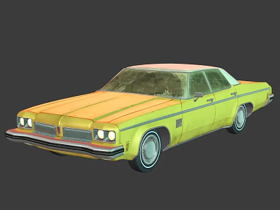 Classic Yellow Vintage Sedan With Retro Body Lines And Chrome Details 3d model