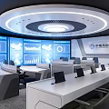 Modern Control Room With Multiple Large Screens Displaying Data Charts Maps And Ergonomic Chairs 3d model