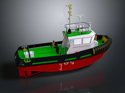 3D Model Pilot Boat With Red Hull Green Deck White Superstructure Antenna And Railing 3d model