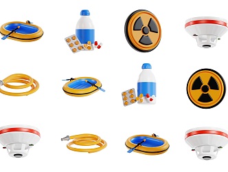 Modern cartoon emergency service icon lifeboat medicine radiation smoke detector water pipe cartoon emergency sign pattern icon emergency obstacle sign 3d model