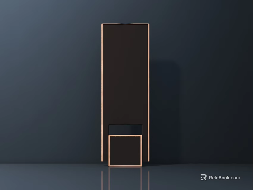Modern Black Storage Shelf with Gold Frame and Sleek Minimalist Design 3d model 