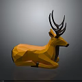 Orange Low Poly Style Deer Statue in Lying Posture with Modern Design