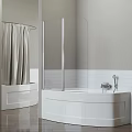 Modern Bathroom White Bathtub With Glass Shower Screen Tile Wall And Shower Curtain