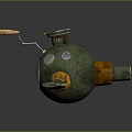 Vintage Green And Yellow Submarine With Round Observation Window Propeller And Hatch