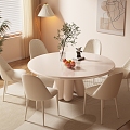 Modern Cream Style Dining Table and Chair Round Dining Table Fabric Dining Chair Six-person Vase Ornaments 3d model