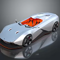 Silver Convertible Sports Car with Orange Seats and Sleek Aerodynamic Design