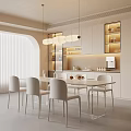 Modern Restaurant Interior With White Dining Table Chairs Pendant Lights And Soft Lighting 3d model