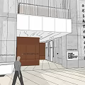 Modern Reception Area Interior Design With Marble Walls Wooden Panels And Signage