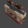 Vintage Red and Cream Tram with No 214 Number Dual Top Bells and Tramline Sign