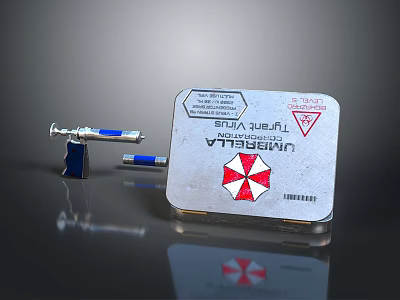 Household Spray With Umbrella Logo Metal Label And Red White Design 3d model