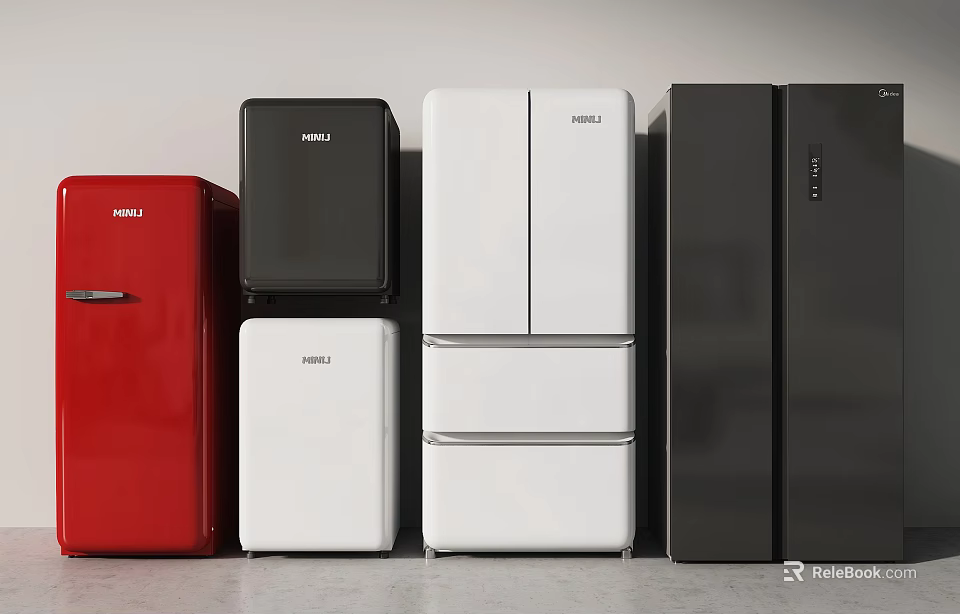 Modern Refrigerators And Freezers In Red Black White Colors With Modern Designs For Home 3d model 
