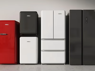 Modern Refrigerators And Freezers In Red Black White Colors With Modern Designs For Home 3d model