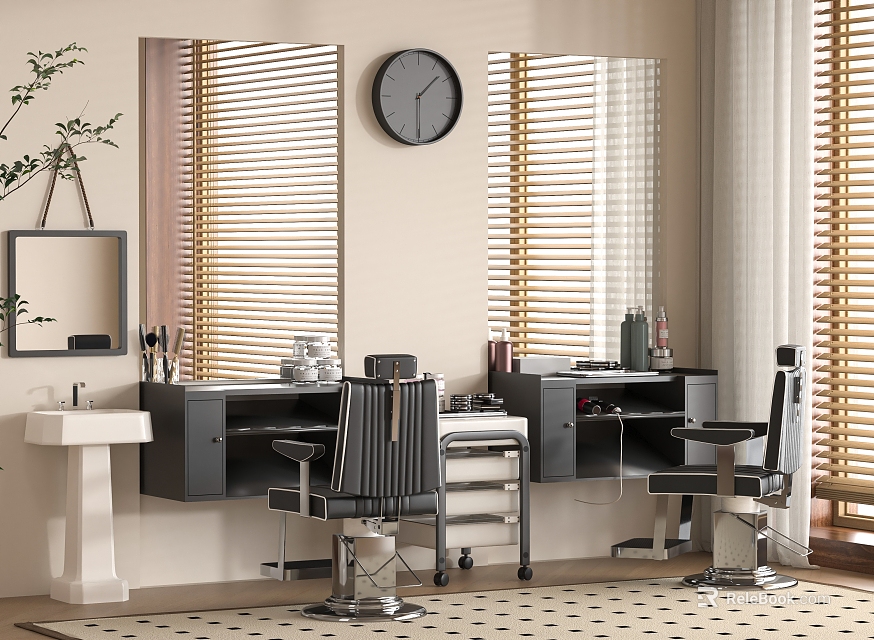 Salon Business Equipment with Styling Chairs Mirrors and Vanity Desks 3d model 