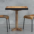 Modern Table and Chair Set With Wooden Tabletop Cross Base and Black Metal Chairs