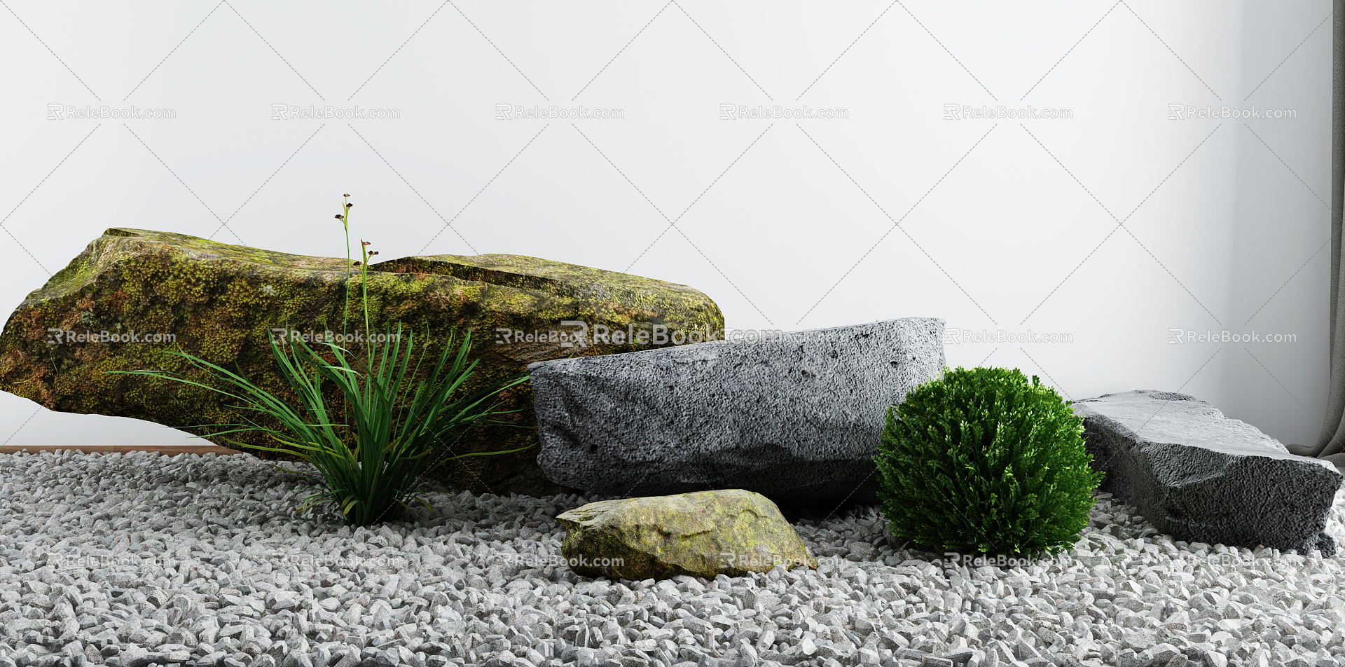 Modern stone garden landscape sketch 3d model