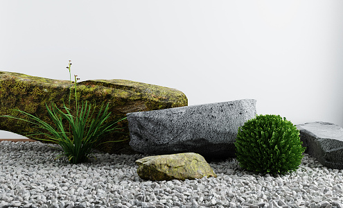 Modern stone garden landscape sketch 3d model