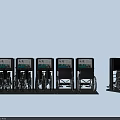 Row of Medical Wheelchairs with Digital Screens for Patient Mobility Support