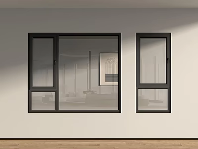 Modern Casement Windows With Black Frames And Clear Glass Installed On White Wall 3d model