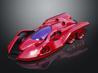 Red Futuristic Sports Car with Sleek Aerodynamic Body Purple Tinted Windshield and Unique Alloy Wheels 3d model