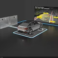 White Autonomous Vehicle Testing Setup With Control Cabinets And Road Simulation Display Screen 3d model