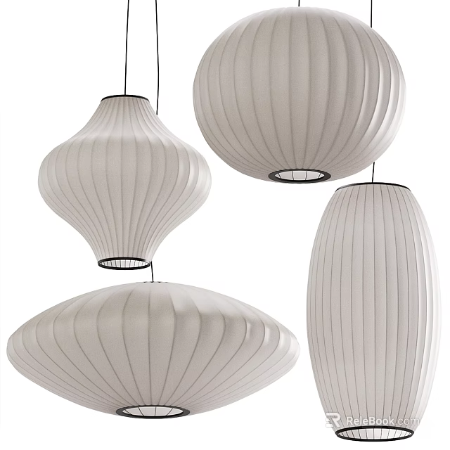 Elegant Modern Pleated Fabric Chandeliers With Striped Patterns And Neutral Tones For Interior Decor 3d model 