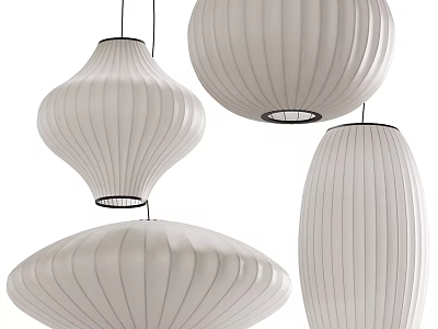 Elegant Modern Pleated Fabric Chandeliers With Striped Patterns And Neutral Tones For Interior Decor 3d model