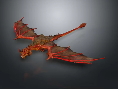 Game Movie Fantasy Dragon Character With Red Wings Scales And Mythical Design 3d model
