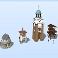 Various Architectural Towers With Different Styles Clock Dome And Brick Designs