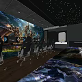 Gaming Themed Hotel Room With Game Mural Large Screens Gaming Chairs Starry Ceiling