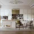 Modern Restaurant Interior With Chandelier Dining Table And White Cabinets Chairs