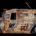 Rusted Military Vehicle With Open Door Damaged Body And Worn Rusty Exterior