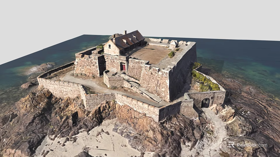 Historic Stone Fortress On Rocky Coast With Defensive Walls And Sea View 3d model 