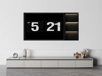 Modern TV Stand With White Drawers Decorative Vases And Digital Display Numbers 5 21 3d model