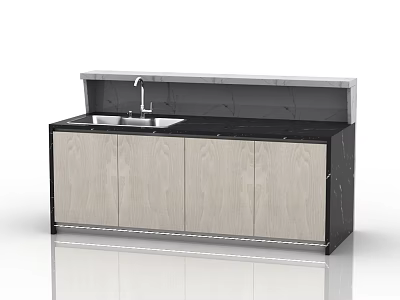Modern Bar Counter Design With Black Marble Top Light Gray Cabinets Sink And Faucet 3d model