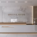 Modern Health Beauty Reception Desk with Marble Wall Backdrop and Potted Plant Decoration