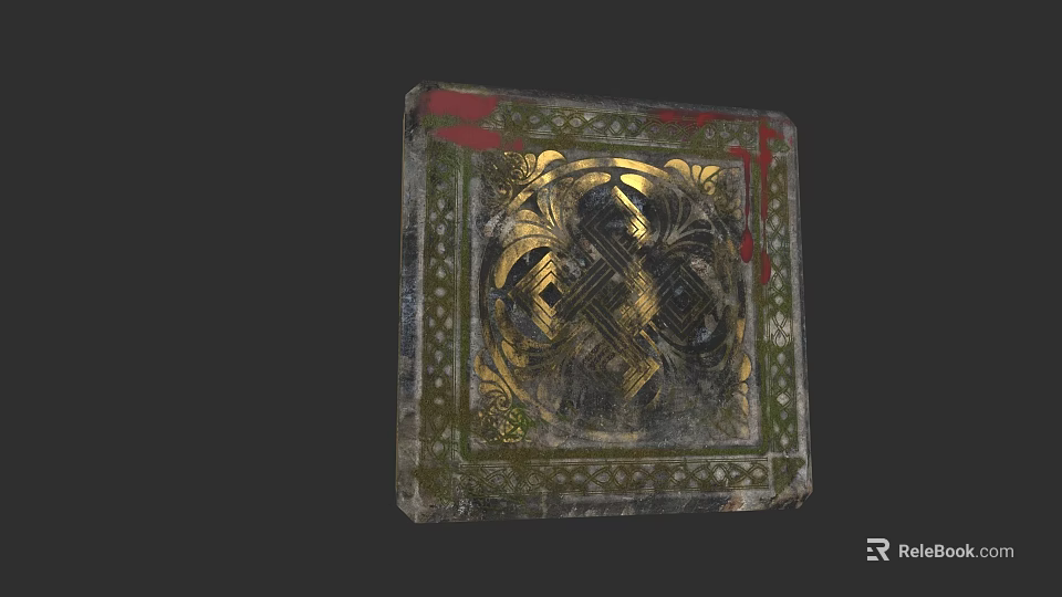 Decorative Vintage Tile With Intricate Golden Pattern And Red Green Accents 3d model 