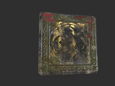 Decorative Vintage Tile With Intricate Golden Pattern And Red Green Accents 3d model