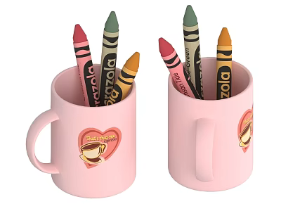 Assorted Color Crayons in Pink Mugs With Heart And Coffee Cup Designs 3d model Assorted Color Crayons in Pink Mugs With Heart And Coffee Cup Designs 3d model