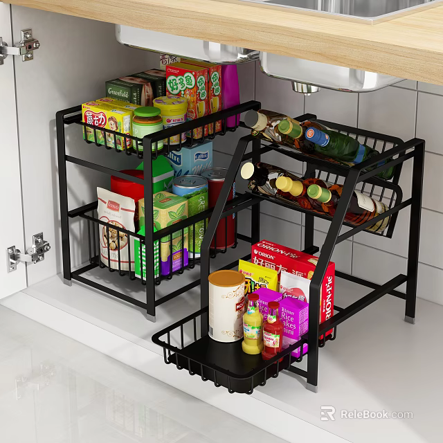 Black Multi Tier Bathroom Cabinet Rack for Organized Storage of Bottles and Essentials 3d model 