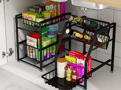 Black Multi Tier Bathroom Cabinet Rack for Organized Storage of Bottles and Essentials 3d model