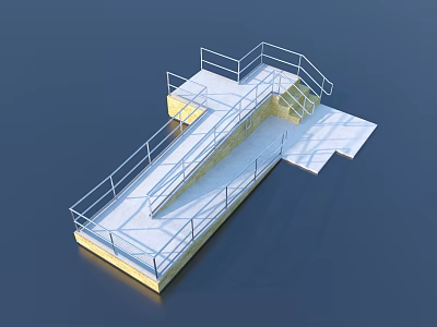 Modern Outdoor Multi Level Platform Structure With Railing And Concrete Steps 3d model