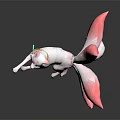 White Nine Tailed Fox Character With Pink Tails Green Collar Jumping Posture