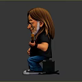 Cartoon Man With Long Hair Playing Electric Guitar In Black T-Shirt And Blue Jeans