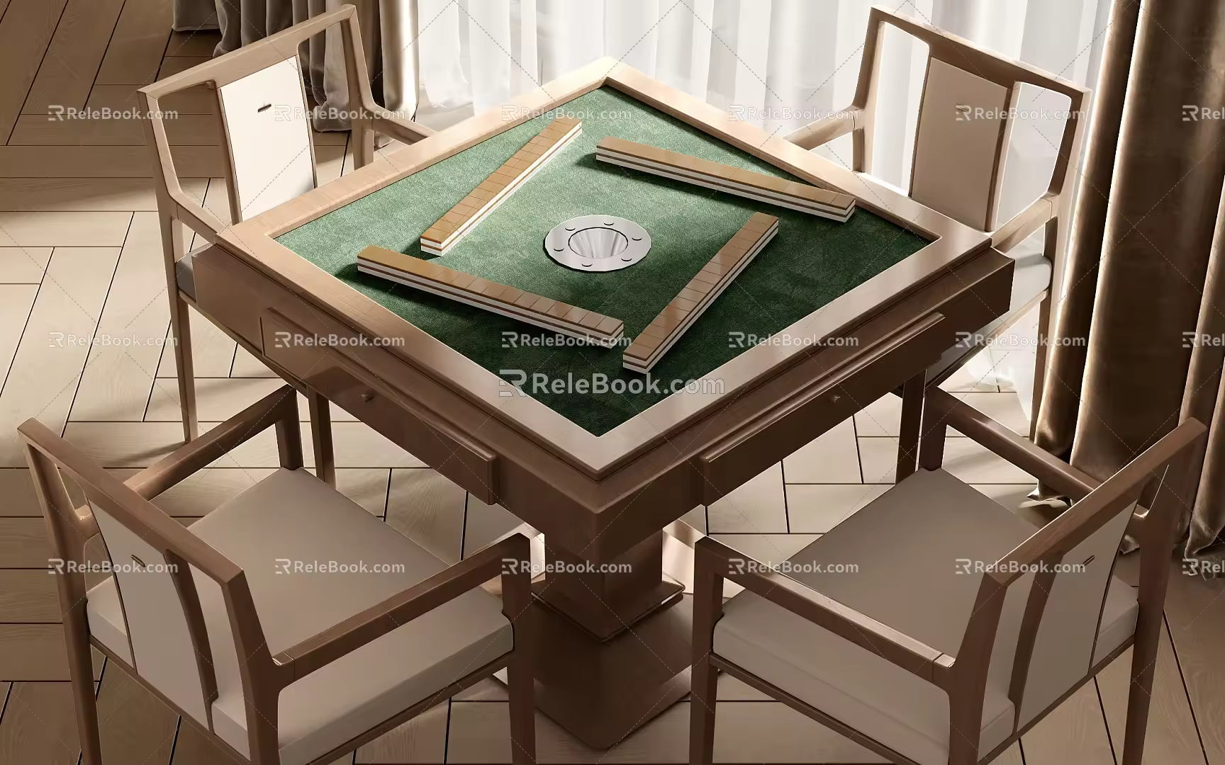 New Chinese Mahjong Table and Chair Mahjong Table and Chair Combination 3d model