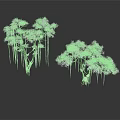 Two White Frosted Trees With Hanging Icicles And Clear Reflection On Dark Background